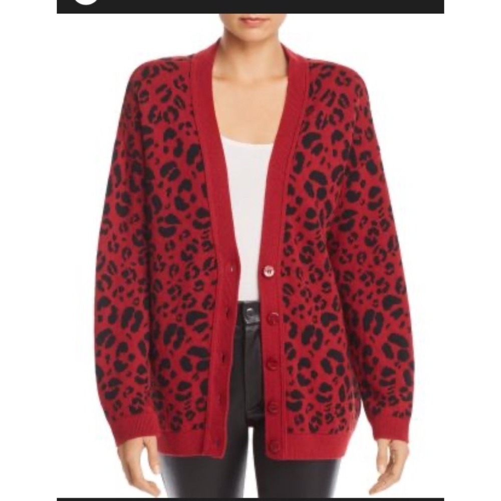 Anine Bing Justine Leopard‎ Print Cardigan Red Cotton-Blend Size M